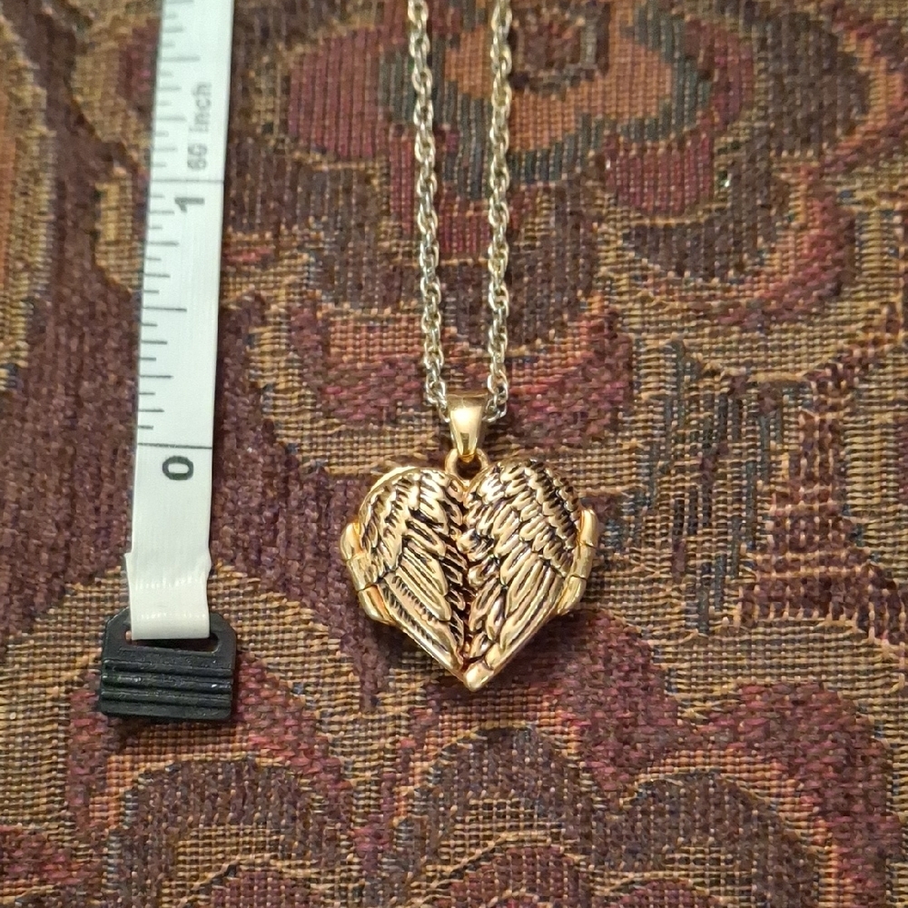 Gold Angel Wing Heart Pendant Necklace